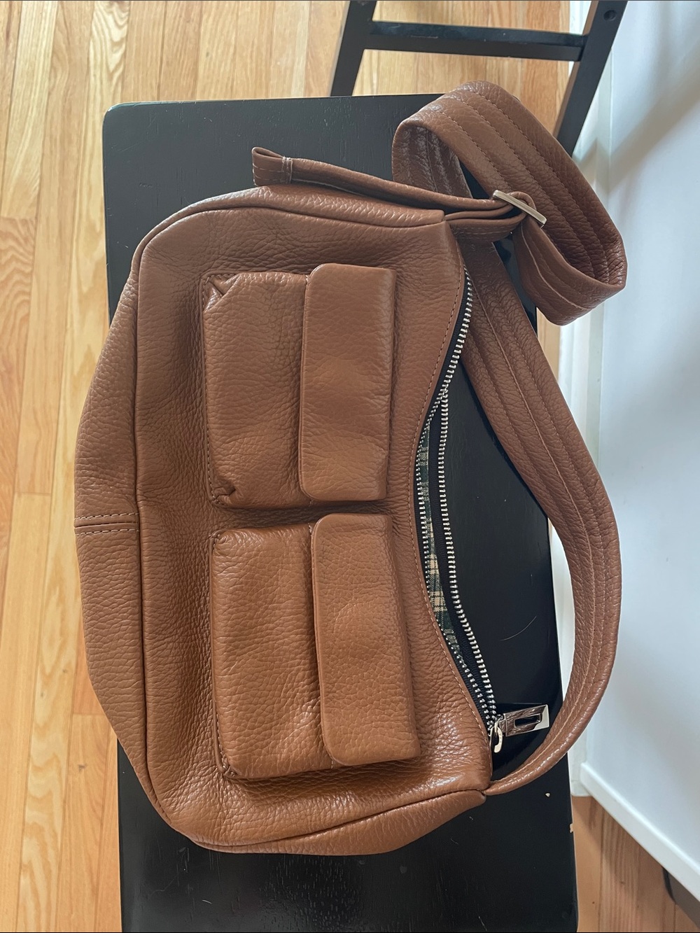 BAGGU dupe leather mini cargo shoulder bag light brown pebbled leather portland